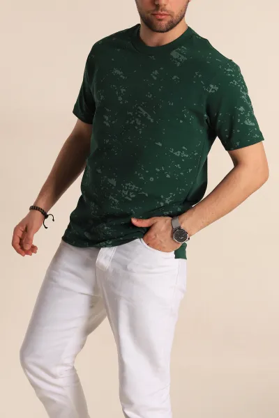 Zümrüt Yeşili Relaxed Fit Sprey Baskılı Erkek Tişört 261621
