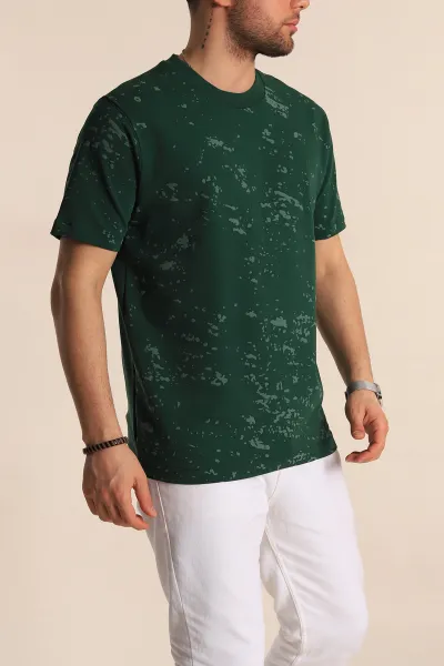 Zümrüt Yeşili Relaxed Fit Sprey Baskılı Erkek Tişört 261621