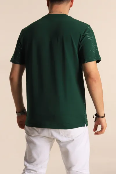 Zümrüt Yeşili Relaxed Fit Sprey Baskılı Erkek Tişört 261621