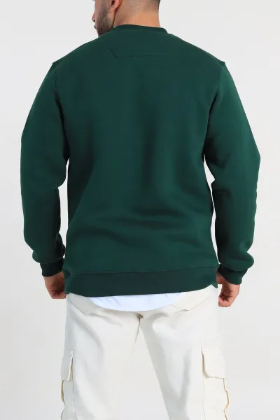 Zümrüt Yeşili Relaxed Fit Üç İp Şardonlu Baskılı Erkek Sweatshirt 309651