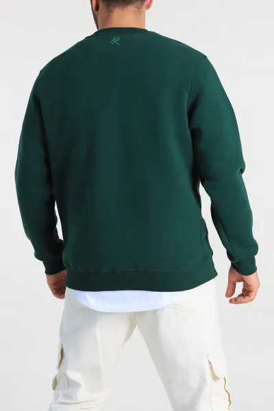 Zümrüt Yeşili Relaxed Fit Üç İp Şardonlu Kabartma Detaylı Erkek Sweatshirt 309875