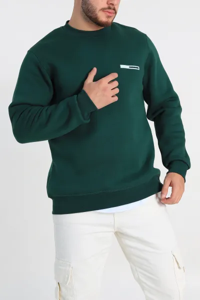 Zümrüt Yeşili Relaxed Fit Üç İp Şardonlu Kabartma Detaylı Erkek Sweatshirt 309898