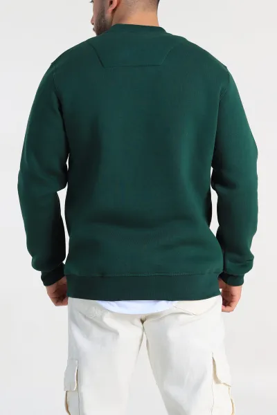Zümrüt Yeşili Relaxed Fit Üç İp Şardonlu Kabartma Detaylı Erkek Sweatshirt 309898