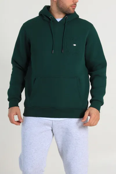 Zümrüt Yeşili Relaxed Fit Üç İp Şardonlu Kabartma Detaylı Erkek Sweatshirt 311120