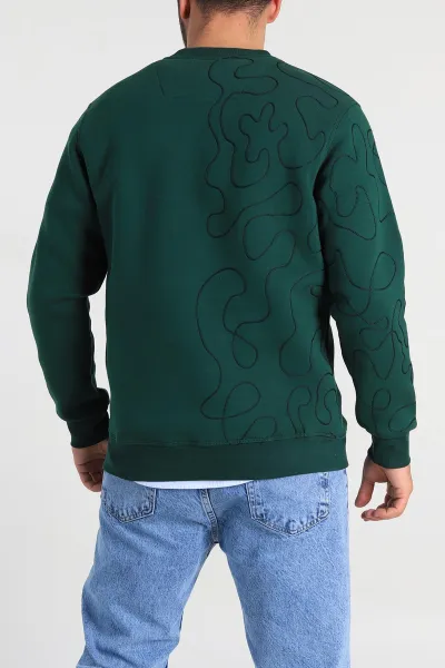 Zümrüt Yeşili Relaxed Fit Üç İp Şardonlu Kol Detaylı Erkek Sweatshirt 309951