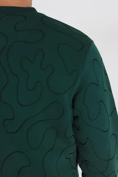 Zümrüt Yeşili Relaxed Fit Üç İp Şardonlu Kol Detaylı Erkek Sweatshirt 309951