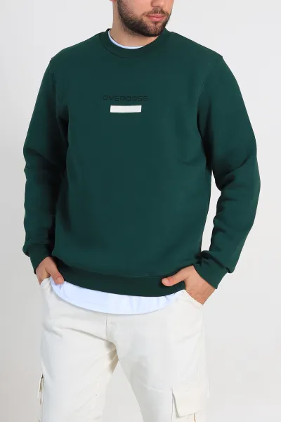 Zümrüt Yeşili Relaxed Fit Üç İp Şardonlu Yazı Detaylı Erkek Sweatshirt 310483