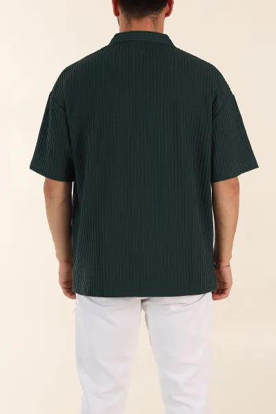 Zümrüt Yeşili Relaxed Fit Waffle Dokulu Patlı Polo Yaka Erkek Tişört 370294