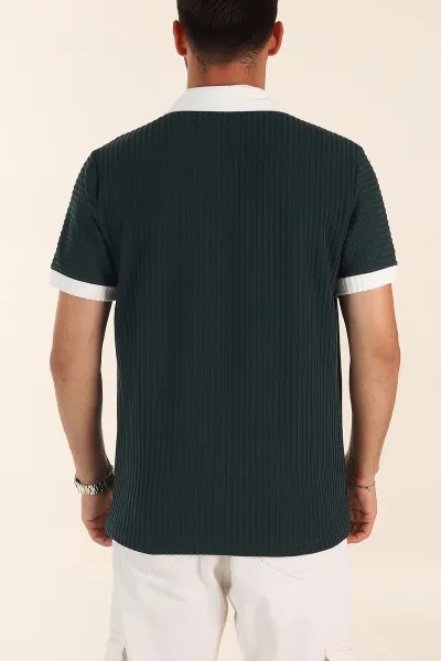 Zümrüt Yeşili Relaxed Fit Waffle Dokulu Polo Yaka Erkek Tişört 373068