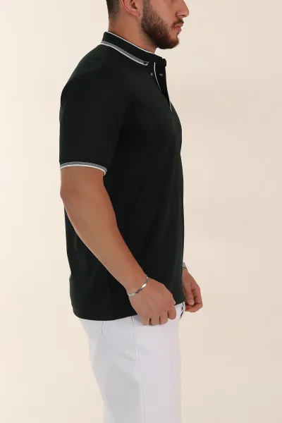 Zümrüt Yeşili Relaxed Fit Yaka Detaylı Polo Yaka Erkek Tişört 359116