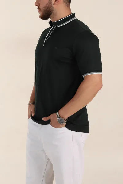 Zümrüt Yeşili Relaxed Fit Yaka Detaylı Polo Yaka Erkek Tişört 359116