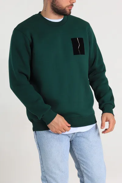 Zümrüt Yeşili Relaxed Üç İp Şardonlu Baskı Detaylı Erkek Sweatshirt 311188