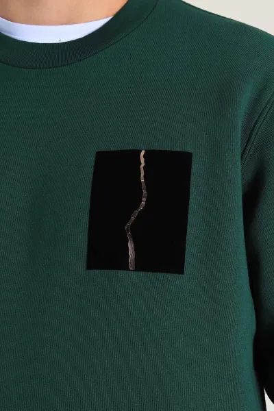 Zümrüt Yeşili Relaxed Üç İp Şardonlu Baskı Detaylı Erkek Sweatshirt 311188