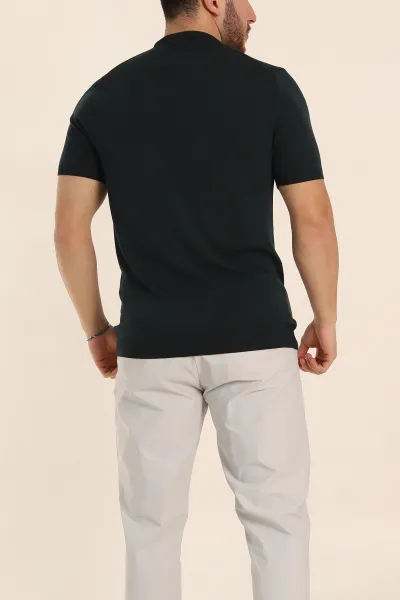 Zümrüt Yeşili Slim Fit Basic Kısa Kollu Triko Tişört 338592