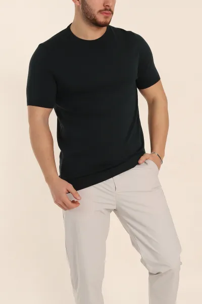 Zümrüt Yeşili Slim Fit Basic Kısa Kollu Triko Tişört 338592