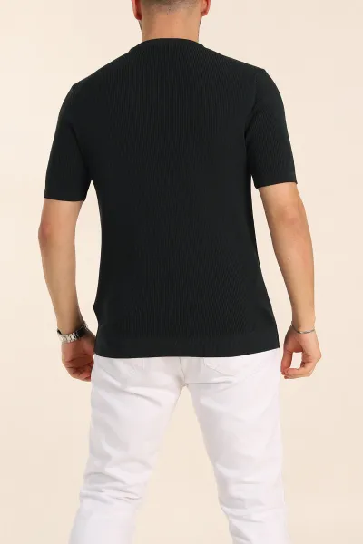 Zümrüt Yeşili Slim Fit Dokulu Basic Kısa Kollu Erkek Triko Tişört 338659