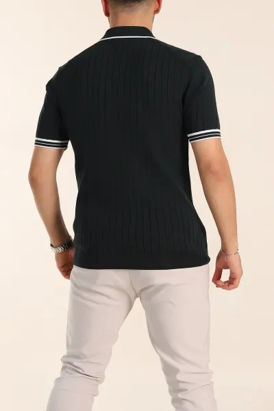 Zümrüt Yeşili Slim Fit Patlı Polo Yaka Kısa Kollu Erkek Triko Tişört 338579