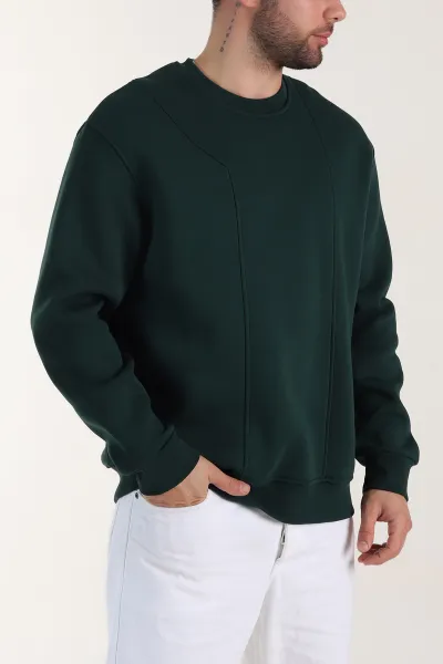 Zümrüt Yeşili Üç İp Şardonlu Bisiklet Yaka Erkek Sweatshirt 410901