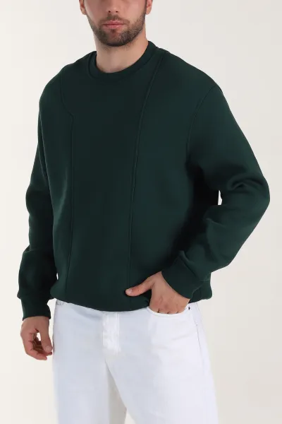 Zümrüt Yeşili Üç İp Şardonlu Bisiklet Yaka Erkek Sweatshirt 410901