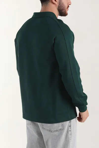 Zümrüt Yeşili Yarım Fermuarlı Dik Yaka Erkek Sweatshirt 404800