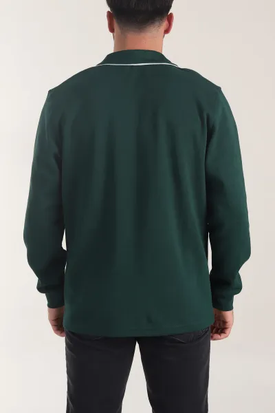 Zümrüt Yeşili Yarım Fermuarlı Dik Yaka Erkek Sweatshirt 404819