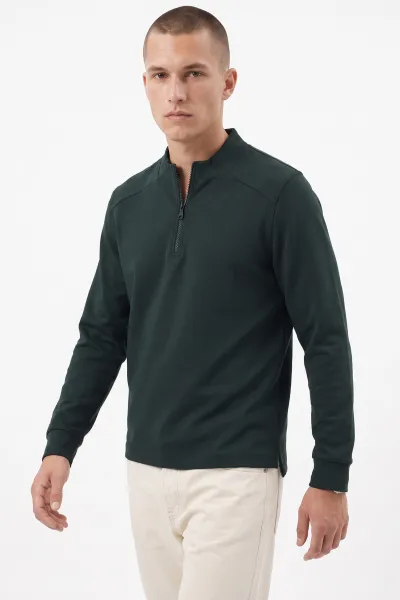 Zümrüt Yeşili Yarım Fermuarlı Erkek Sweatshirt 492046