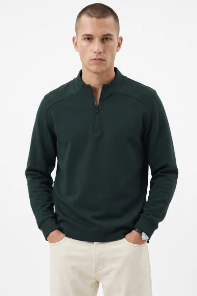 Zümrüt Yeşili Yarım Fermuarlı Erkek Sweatshirt 492046