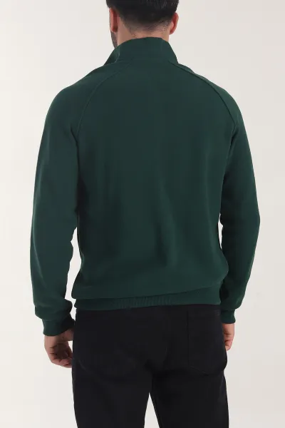 Zümrüt Yeşili Yarım Fermuarlı Nakış Detaylı Erkek Sweatshirt 406848