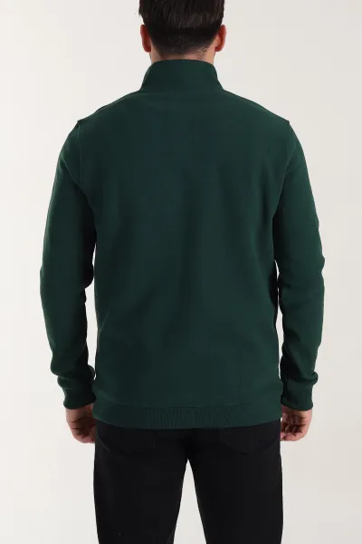 Zümrüt Yeşili Yarım Fermuarlı Polo Yaka Erkek Sweatshirt 410875