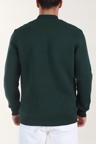 Zümrüt Yeşili Yazı Detaylı Bisiklet Yaka Erkek Sweatshirt 404759
