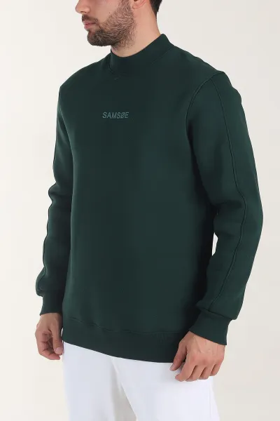 Zümrüt Yeşili Yazı Detaylı Bisiklet Yaka Erkek Sweatshirt 404759